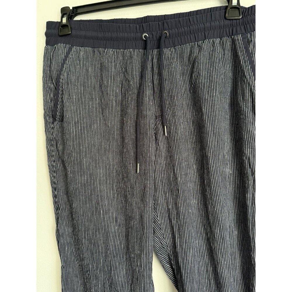 Athleta Womens 12 Blue Stripe Bali Linen Pants Trouser Coastal Vacation Nautical - Picture 3 of 8